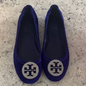 Tory Burch Deep Blue Flats with Silver Logo